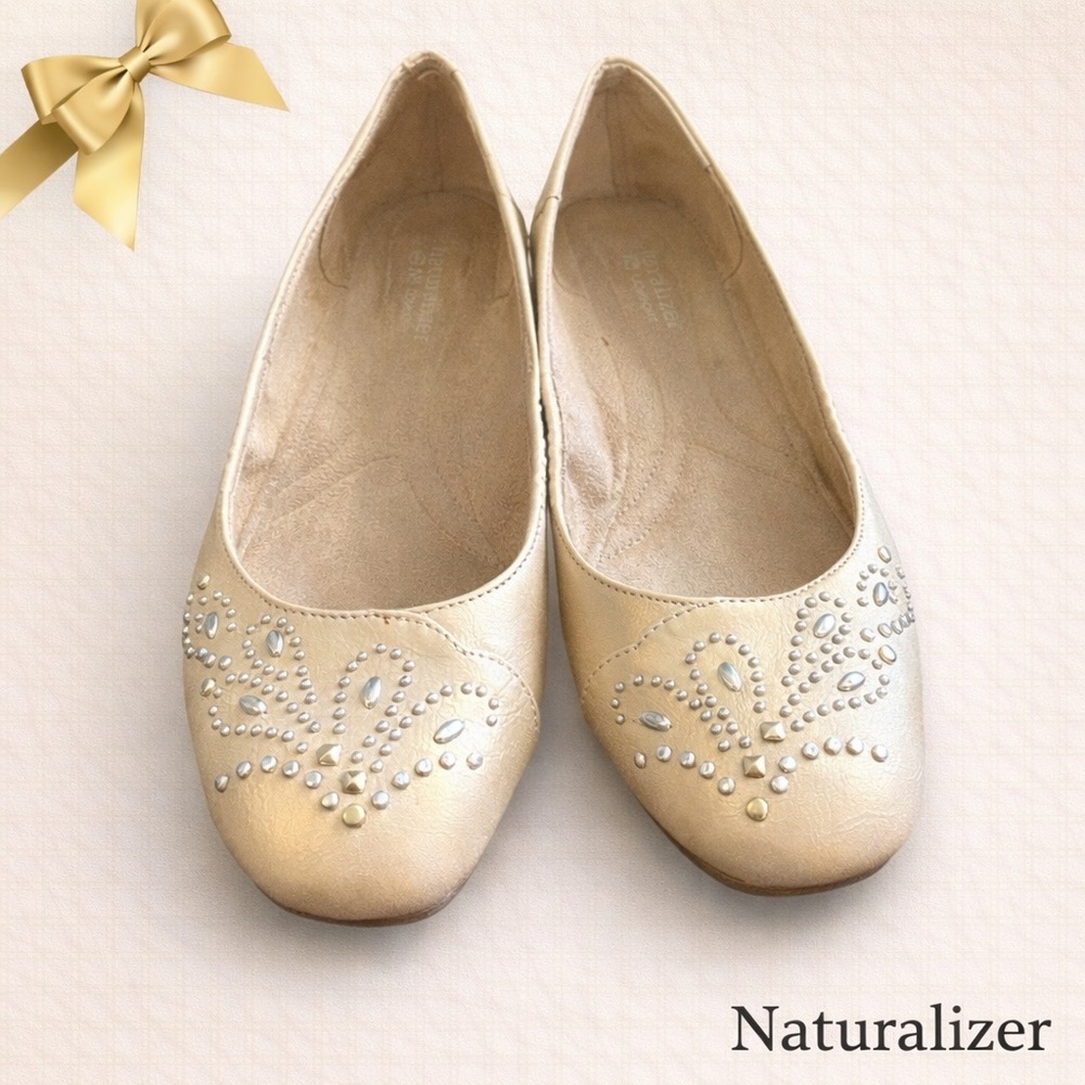 Naturalizer N5 Comfort Shoes Ballet Flats Cream Decorated Toe Sparkling 7